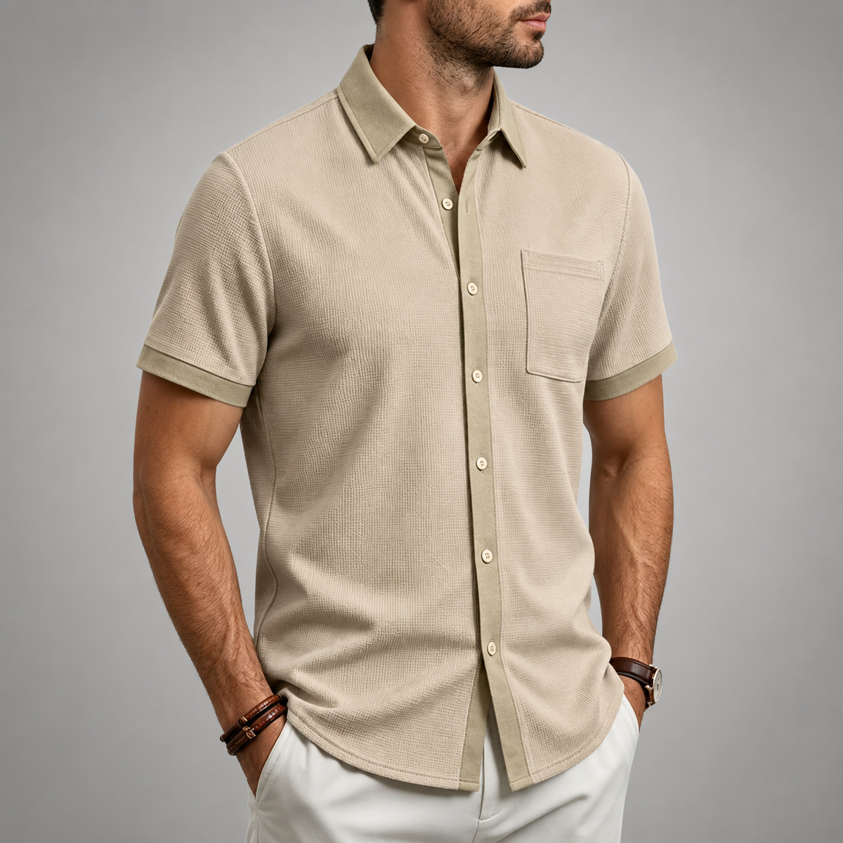 TEXTURED BUTTON SHIRT FOR MEN