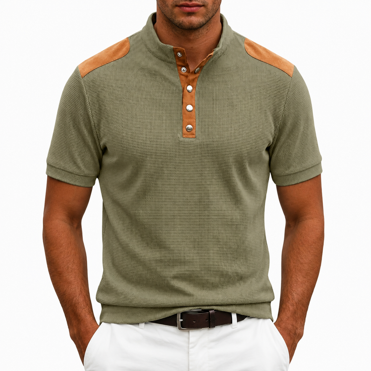 CONTRAST PANEL HENLEY SHIRT FOR MEN
