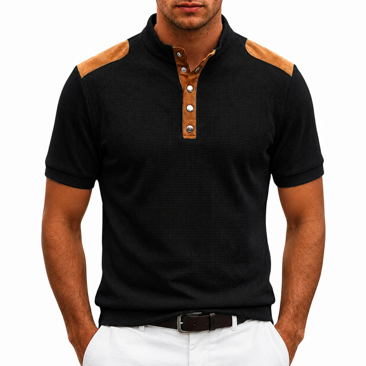 CONTRAST PANEL HENLEY SHIRT FOR MEN