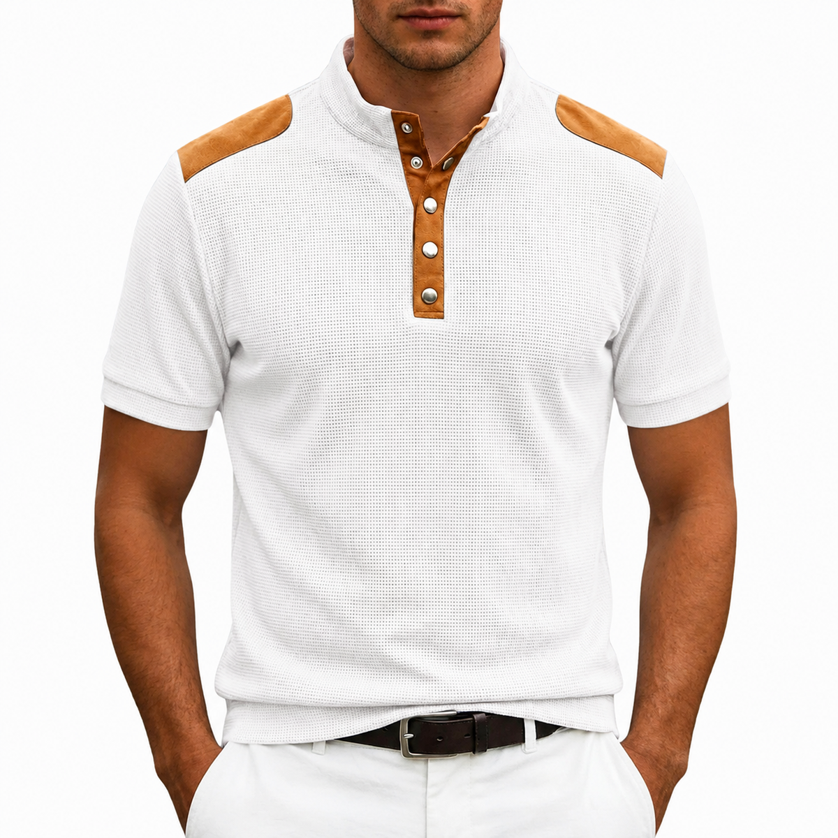 CONTRAST PANEL HENLEY SHIRT FOR MEN