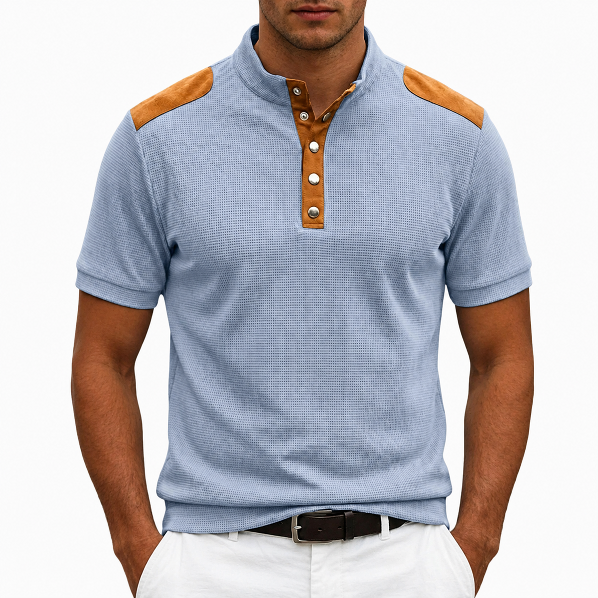 CONTRAST PANEL HENLEY SHIRT FOR MEN