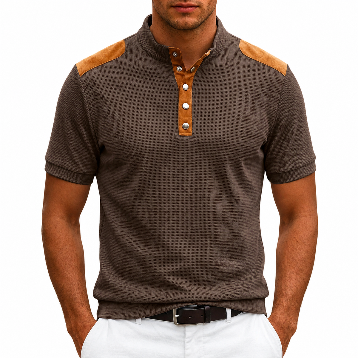 CONTRAST PANEL HENLEY SHIRT FOR MEN