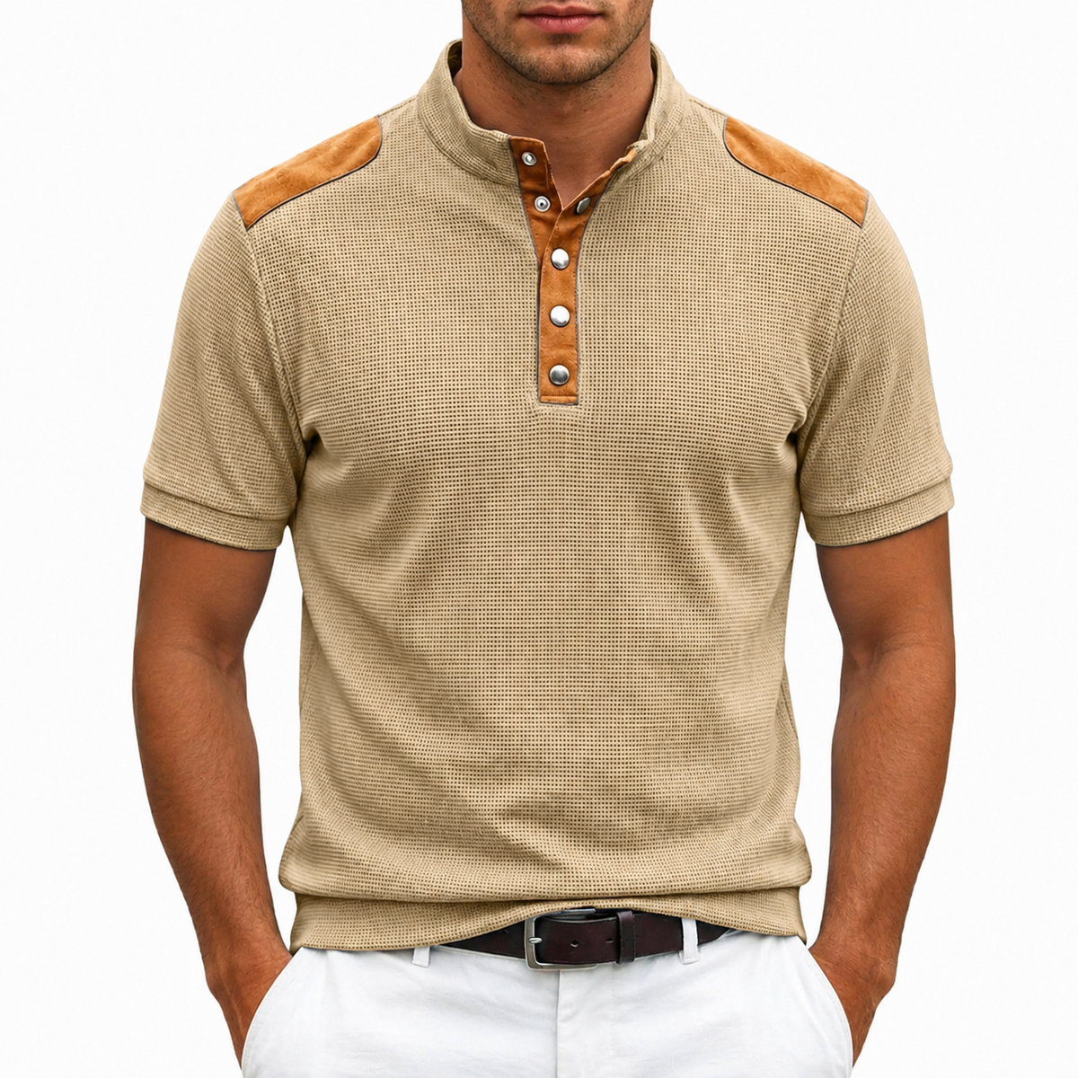 CONTRAST PANEL HENLEY SHIRT FOR MEN