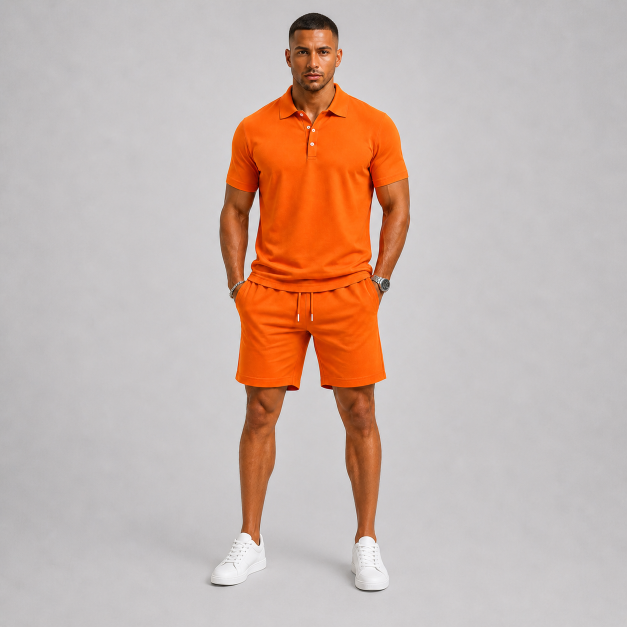 RIBBED POLO SHORTS SET FOR MEN