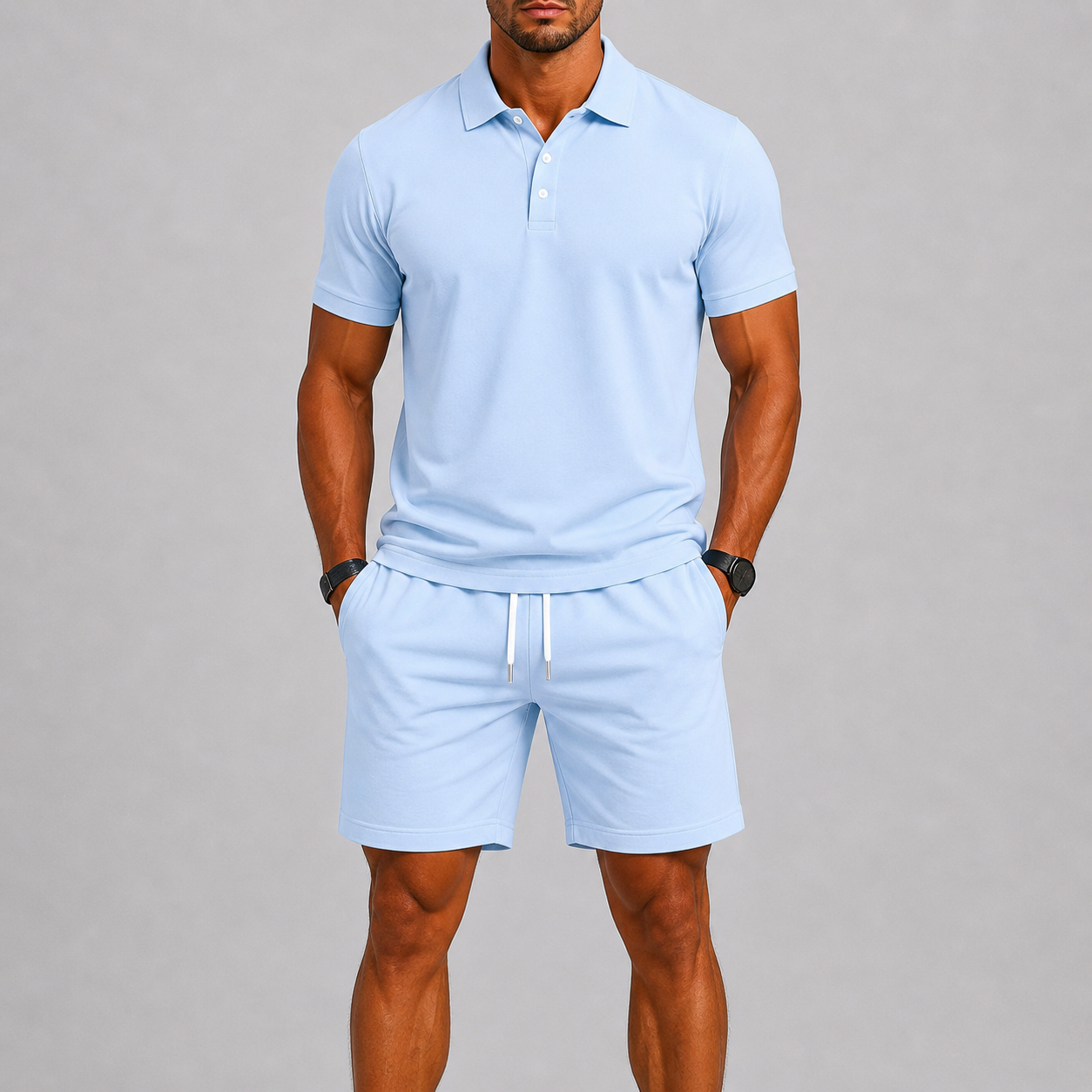 RIBBED POLO SHORTS SET FOR MEN