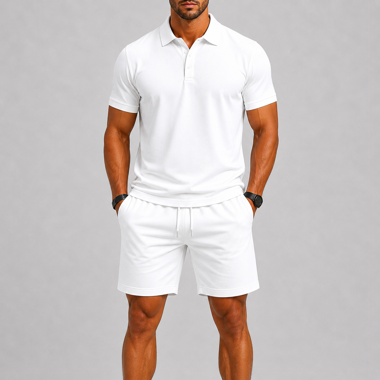 RIBBED POLO SHORTS SET FOR MEN