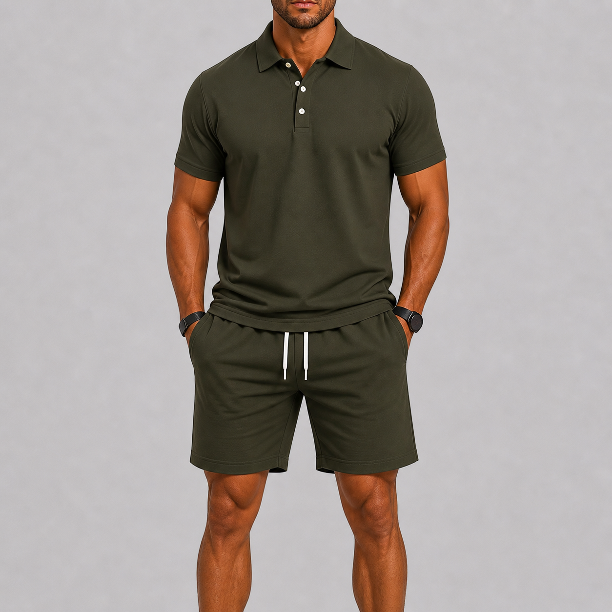RIBBED POLO SHORTS SET FOR MEN