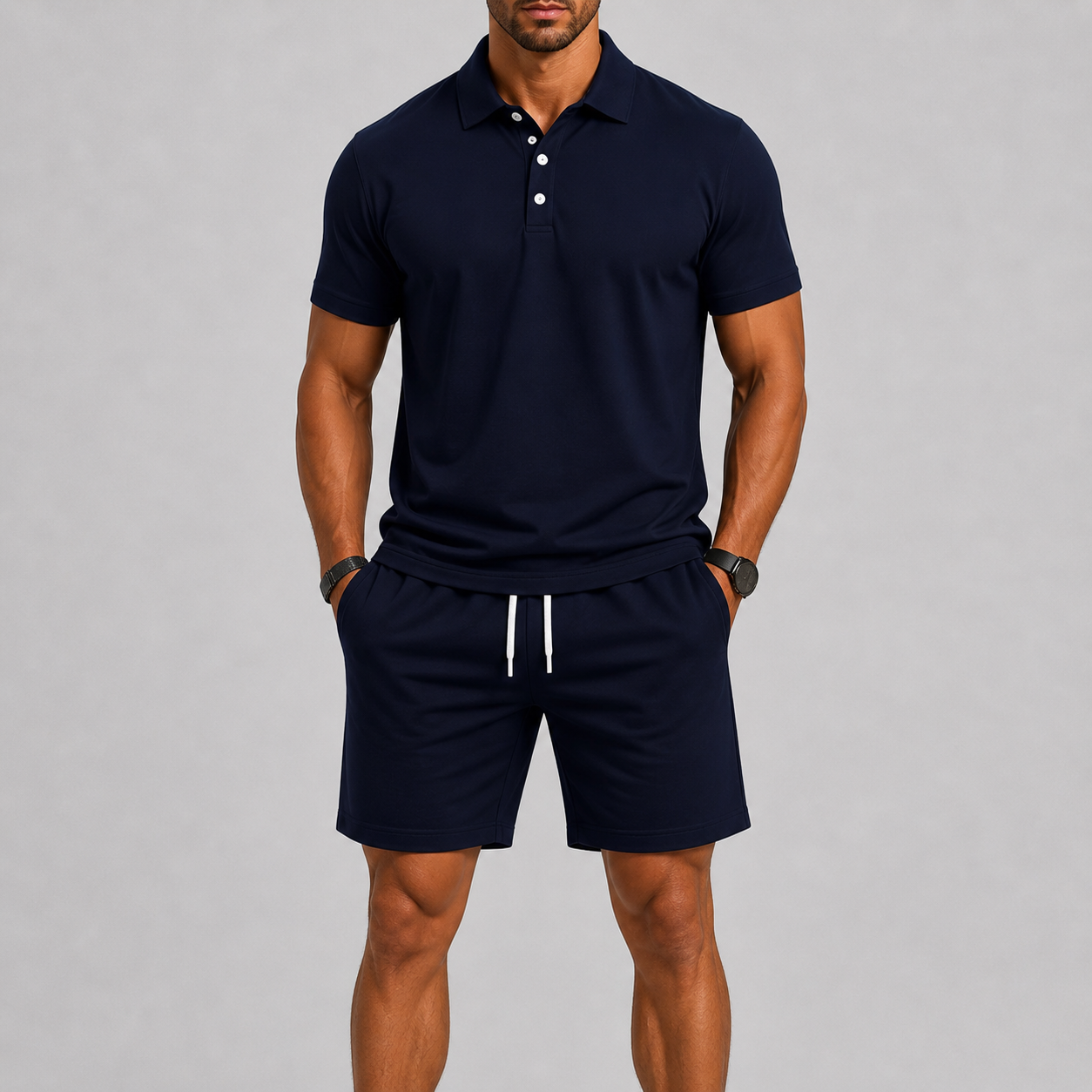 RIBBED POLO SHORTS SET FOR MEN