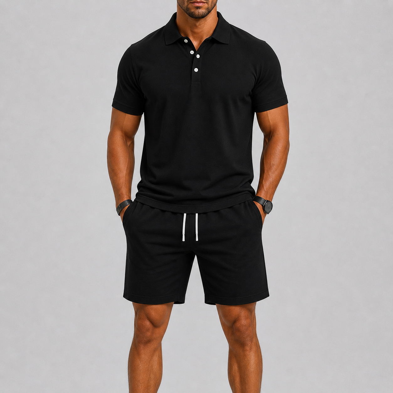 RIBBED POLO SHORTS SET FOR MEN