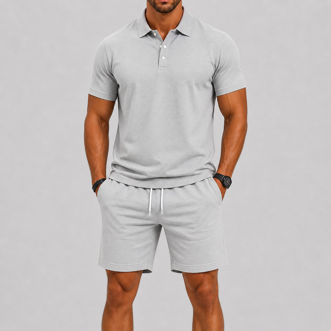 RIBBED POLO SHORTS SET FOR MEN