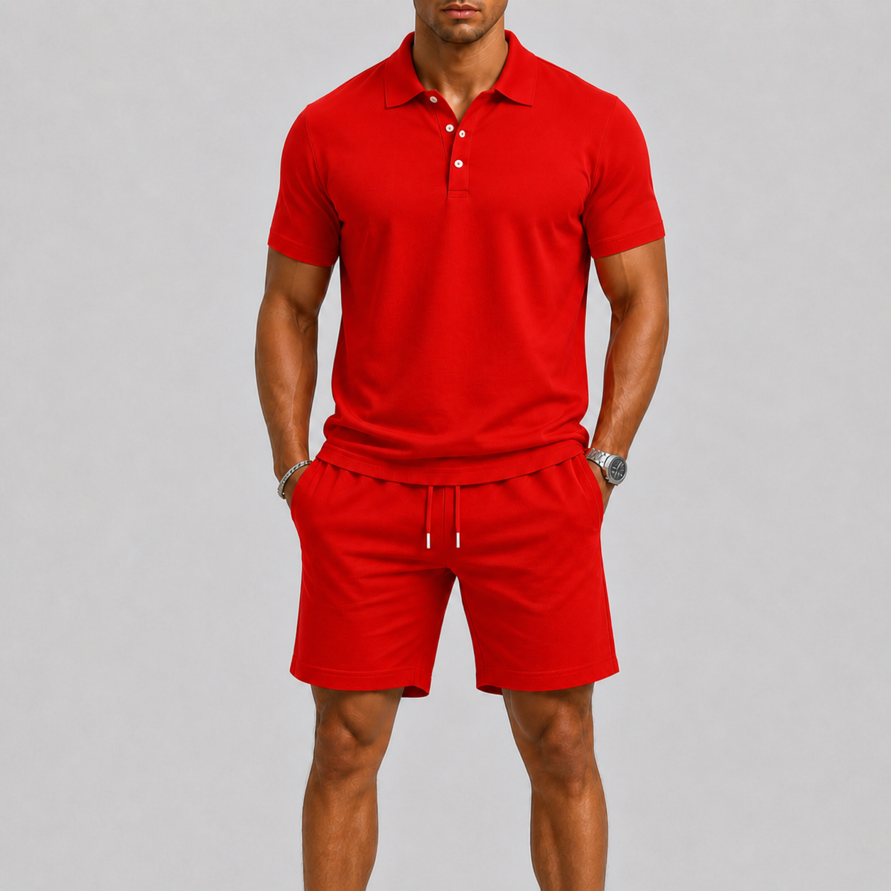RIBBED POLO SHORTS SET FOR MEN