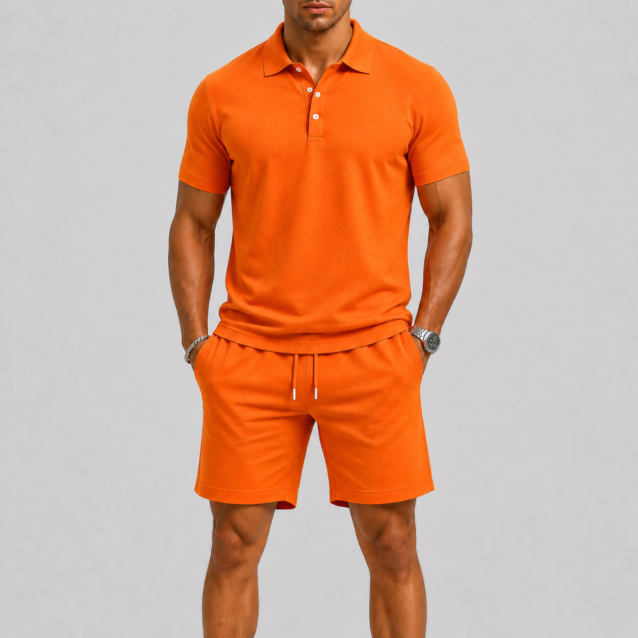 RIBBED POLO SHORTS SET FOR MEN