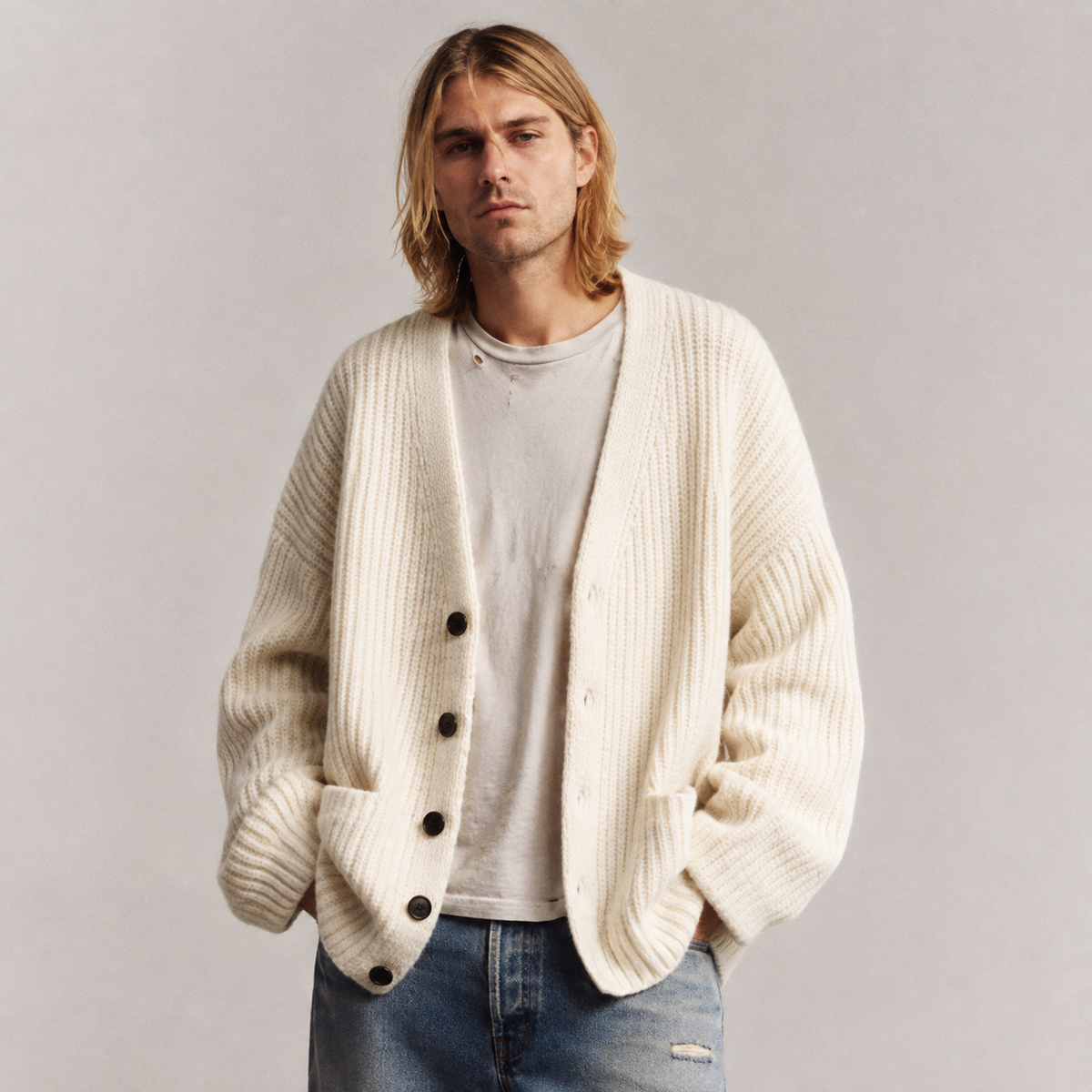 OVERSIZED V-NECK CARDIGAN FOR MEN
