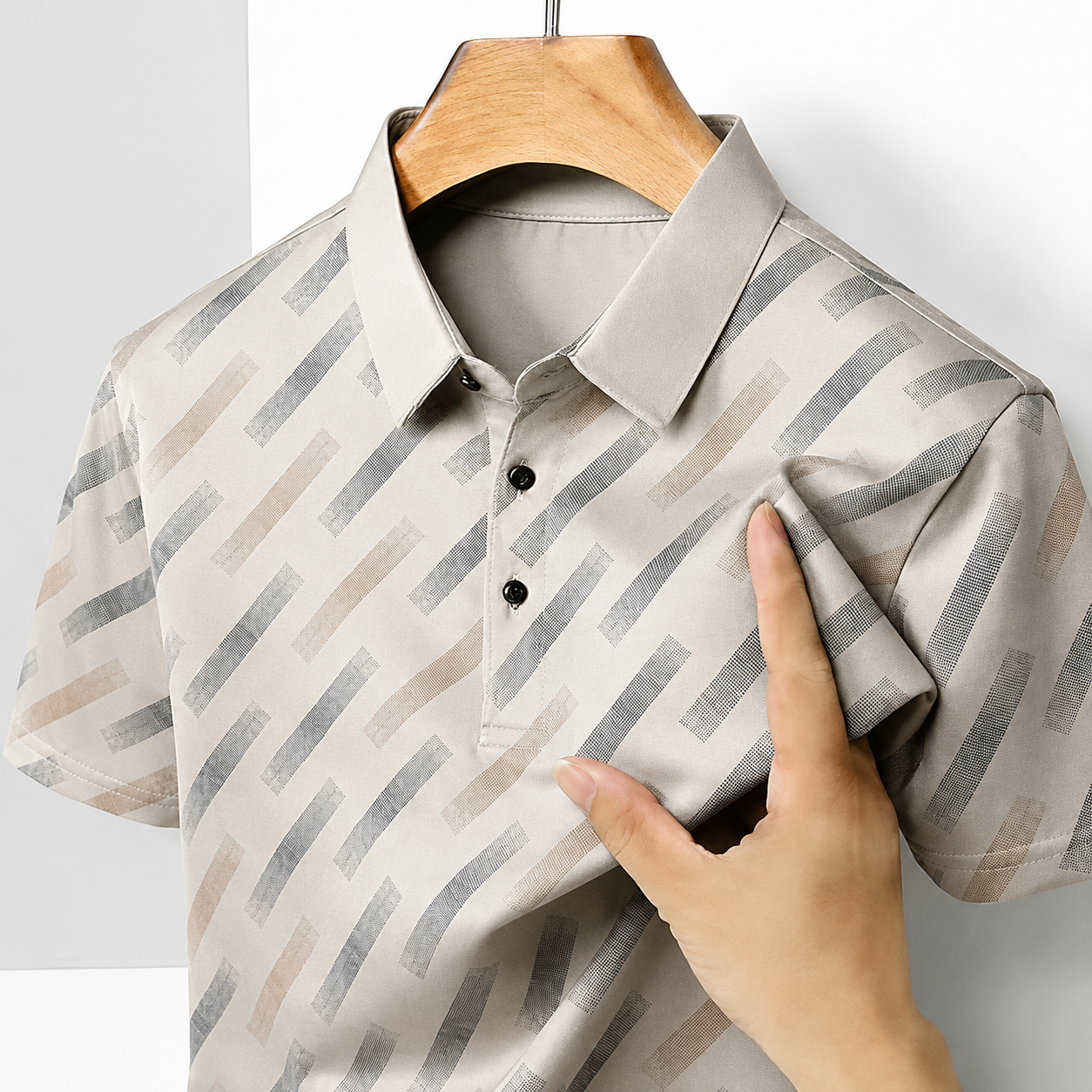 GEOMETRIC PRINT POLO SHIRT FOR MEN