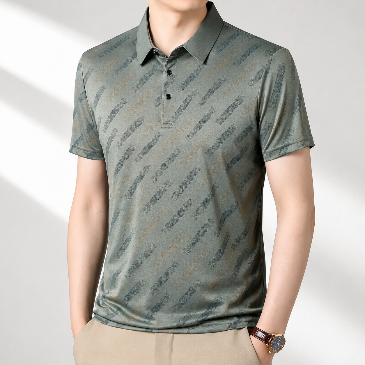 GEOMETRIC PRINT POLO SHIRT FOR MEN