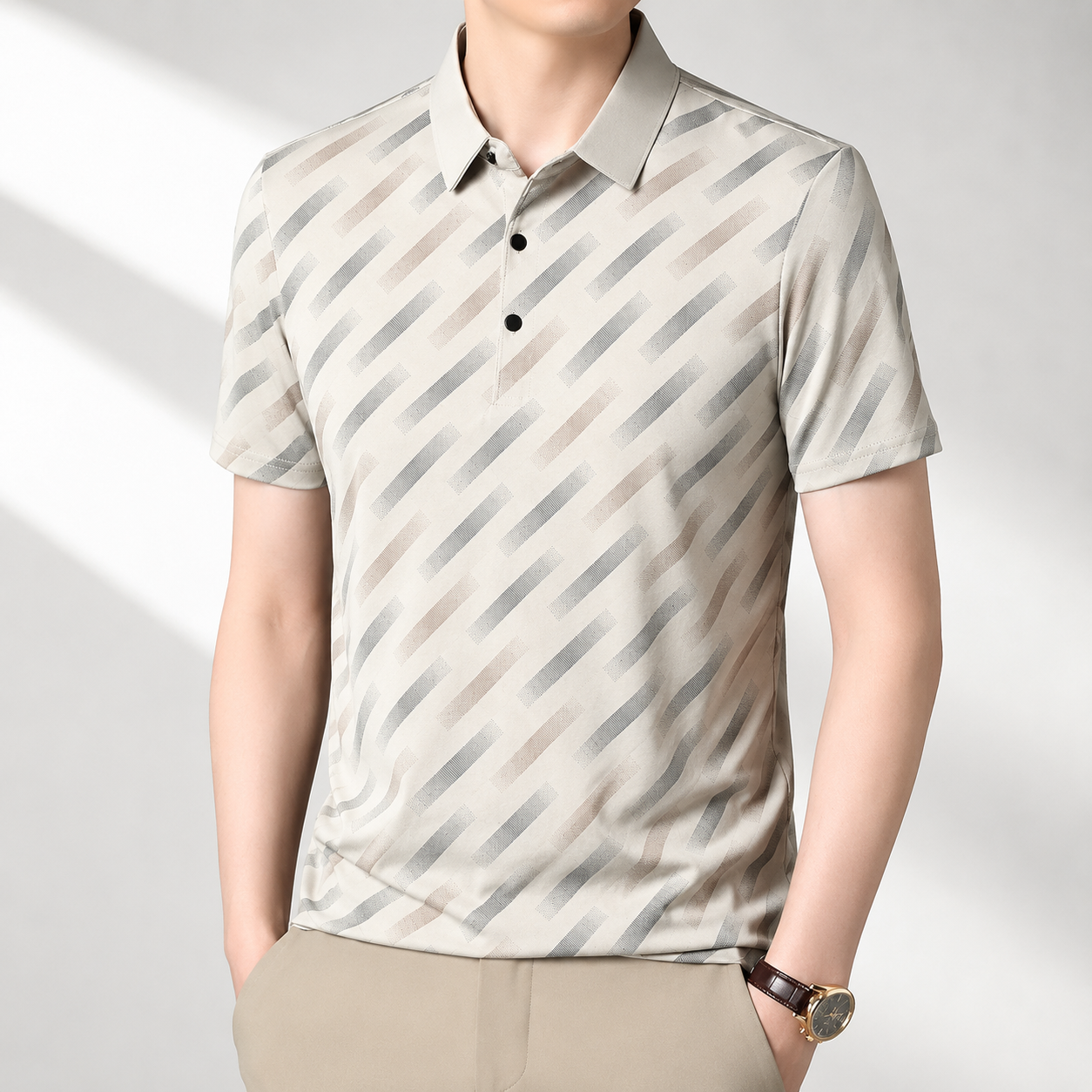 GEOMETRIC PRINT POLO SHIRT FOR MEN