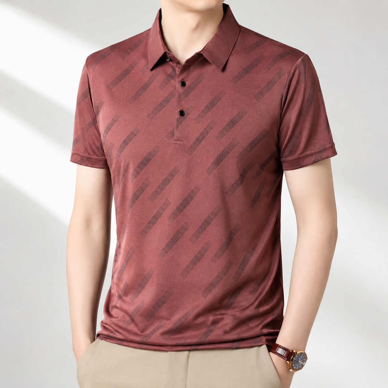 GEOMETRIC PRINT POLO SHIRT FOR MEN
