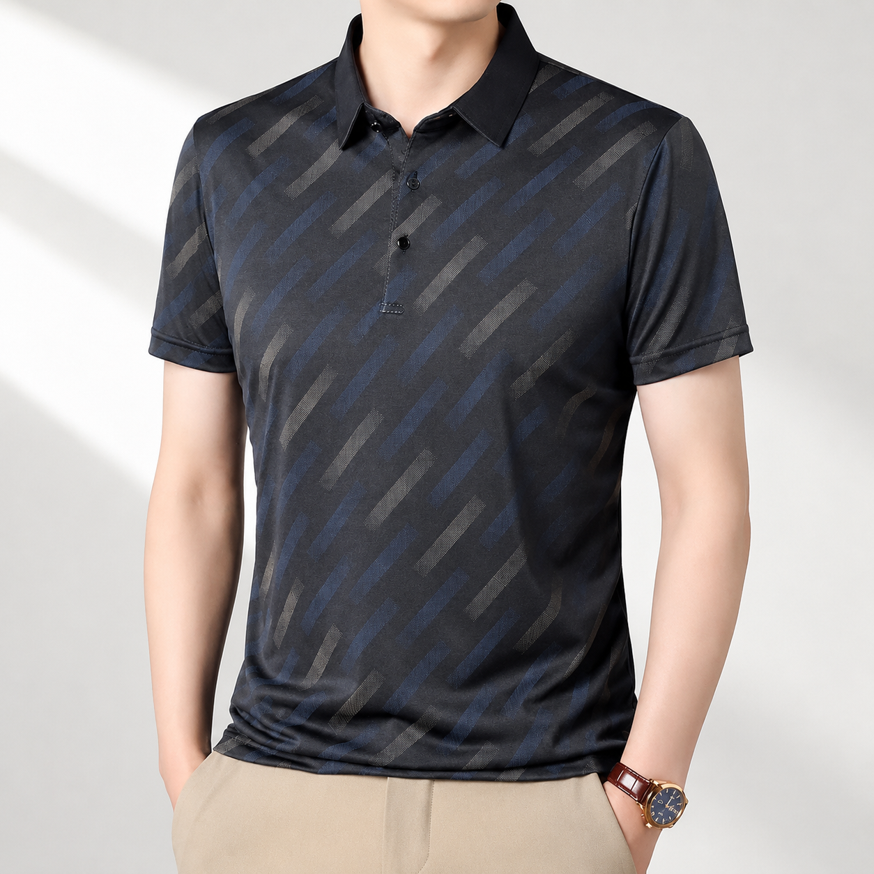 GEOMETRIC PRINT POLO SHIRT FOR MEN