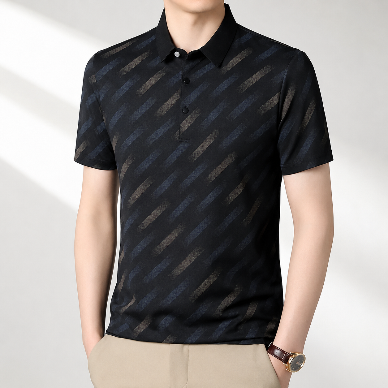 GEOMETRIC PRINT POLO SHIRT FOR MEN