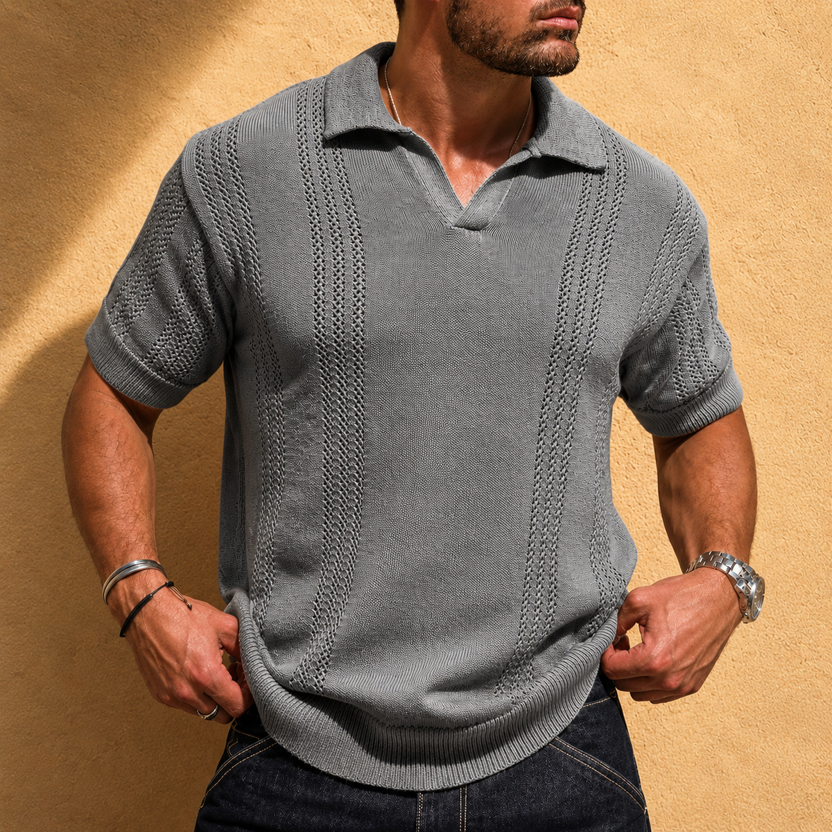 OPEN KNIT POLO SHIRT FOR MEN