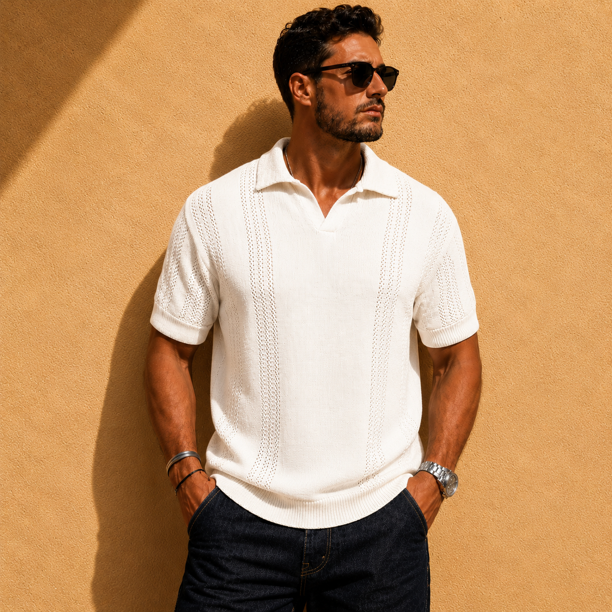 OPEN KNIT POLO SHIRT FOR MEN