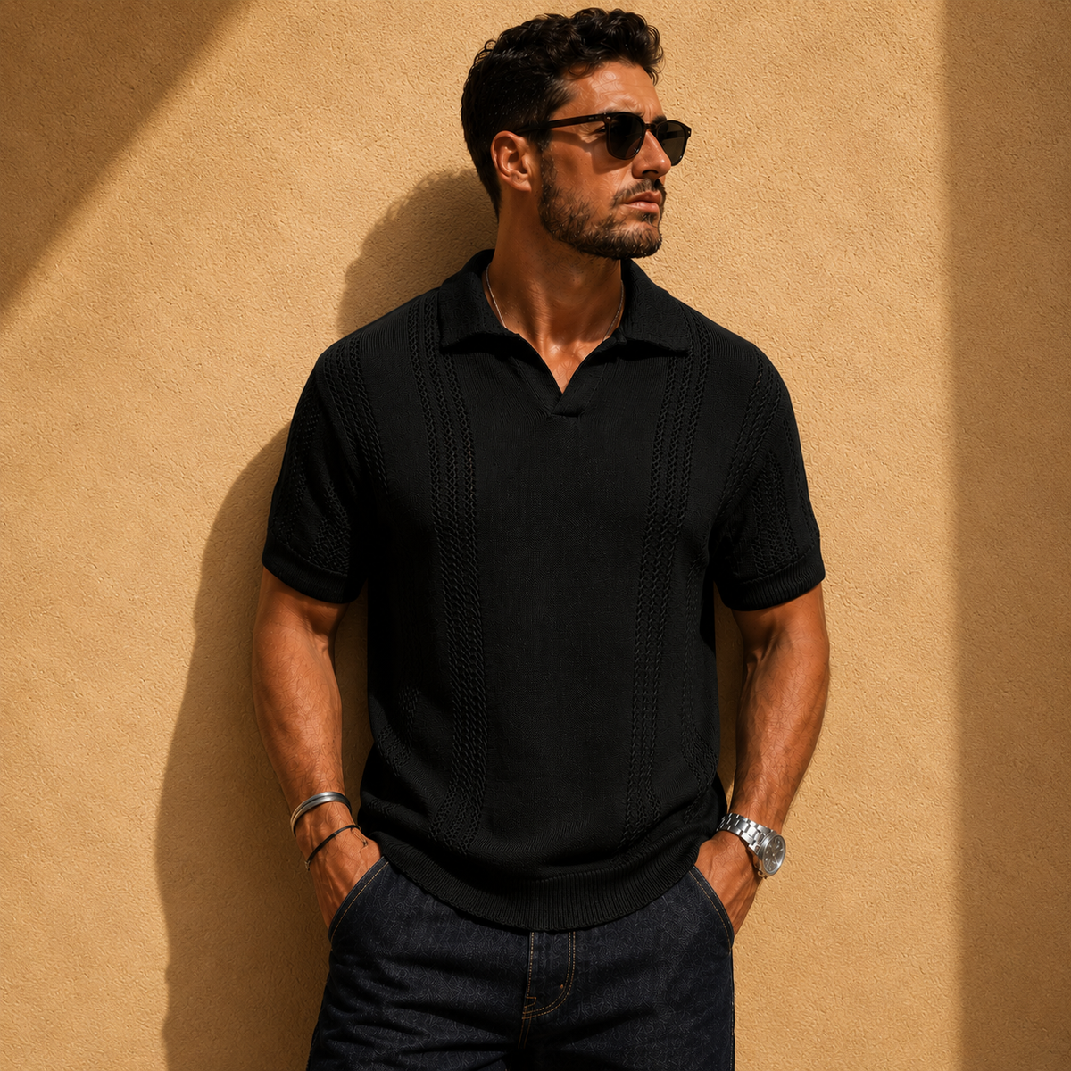 OPEN KNIT POLO SHIRT FOR MEN