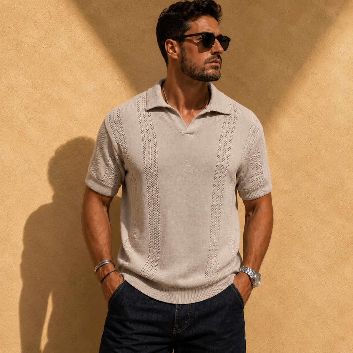 OPEN KNIT POLO SHIRT FOR MEN