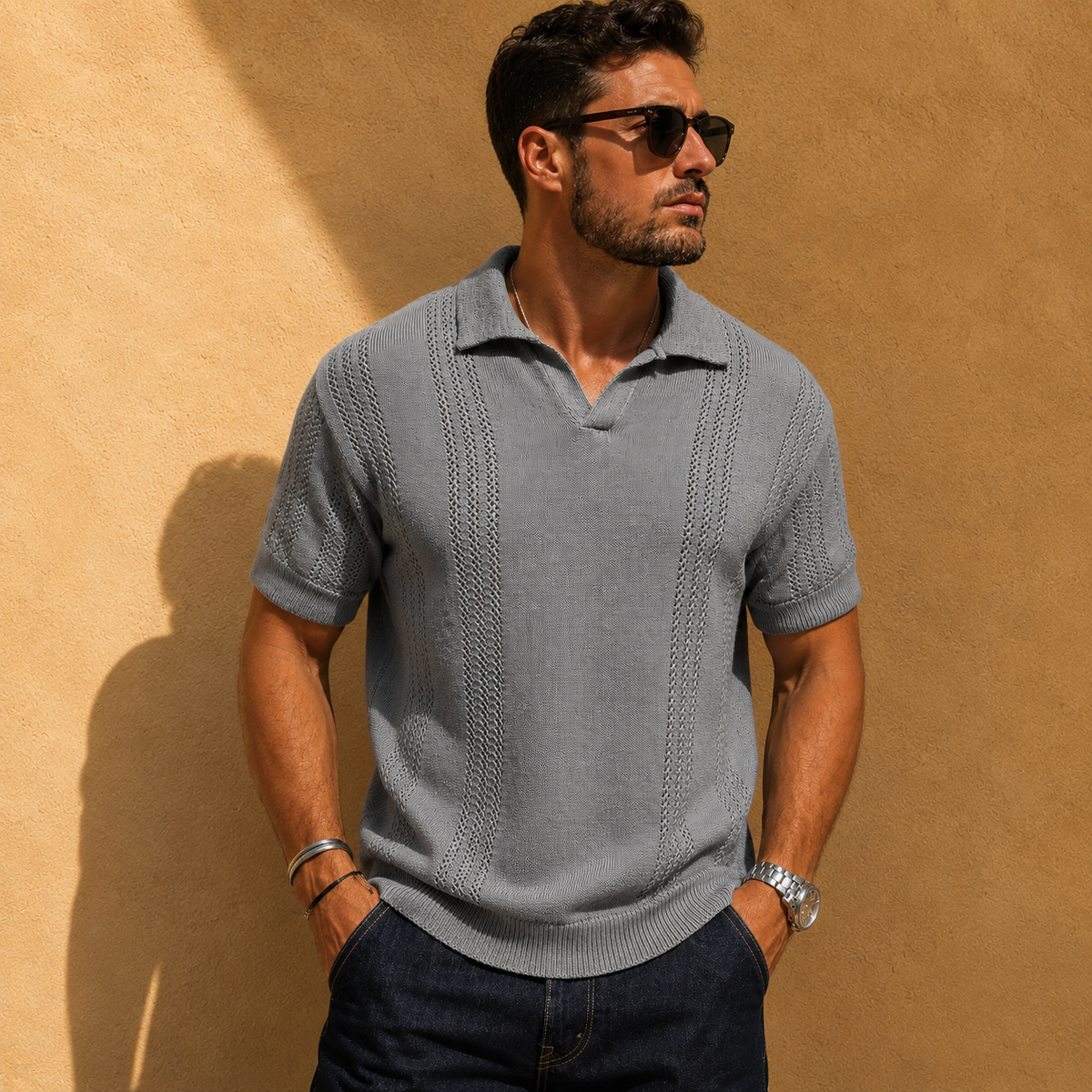 OPEN KNIT POLO SHIRT FOR MEN