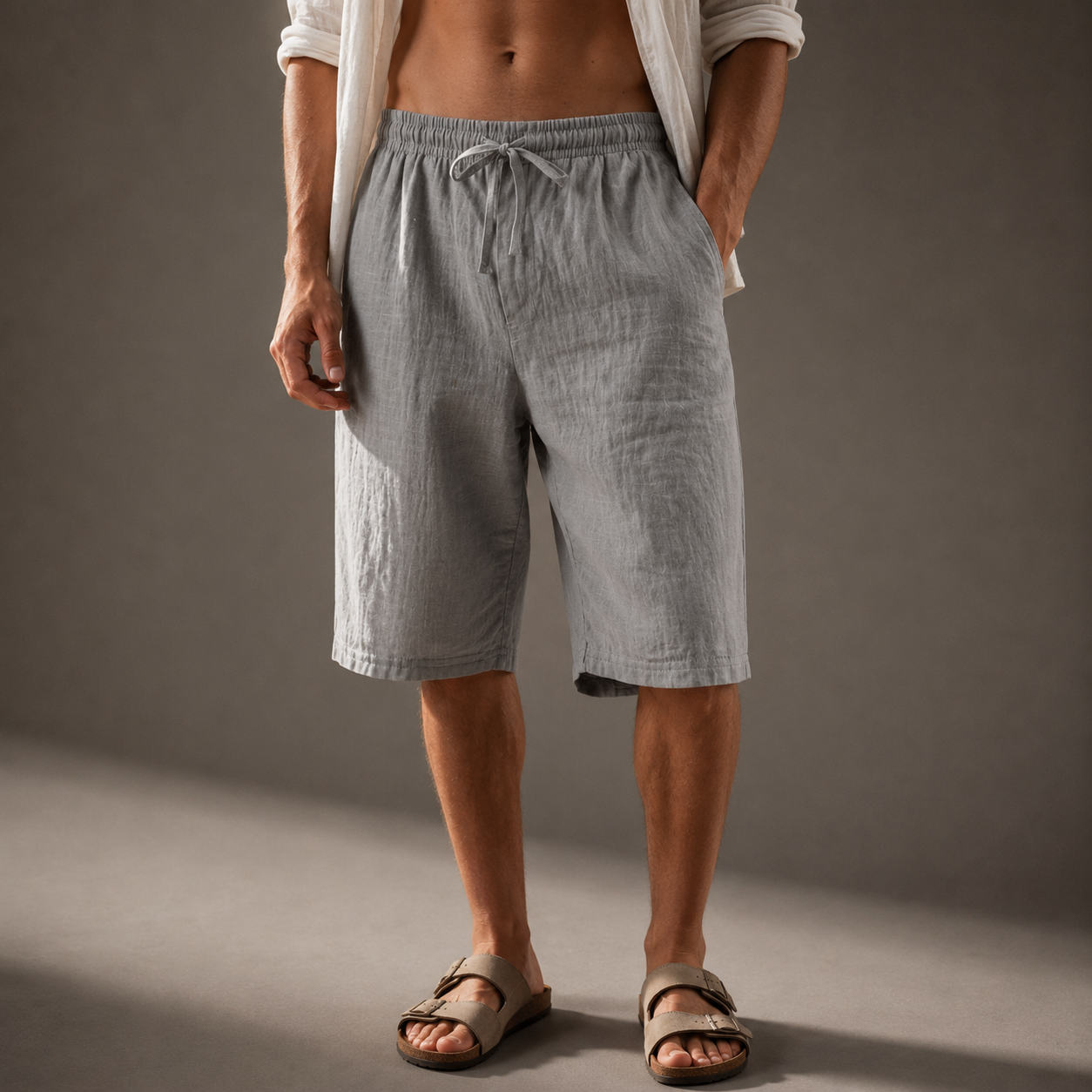 DRAWSTRING LINEN SHORTS FOR MEN