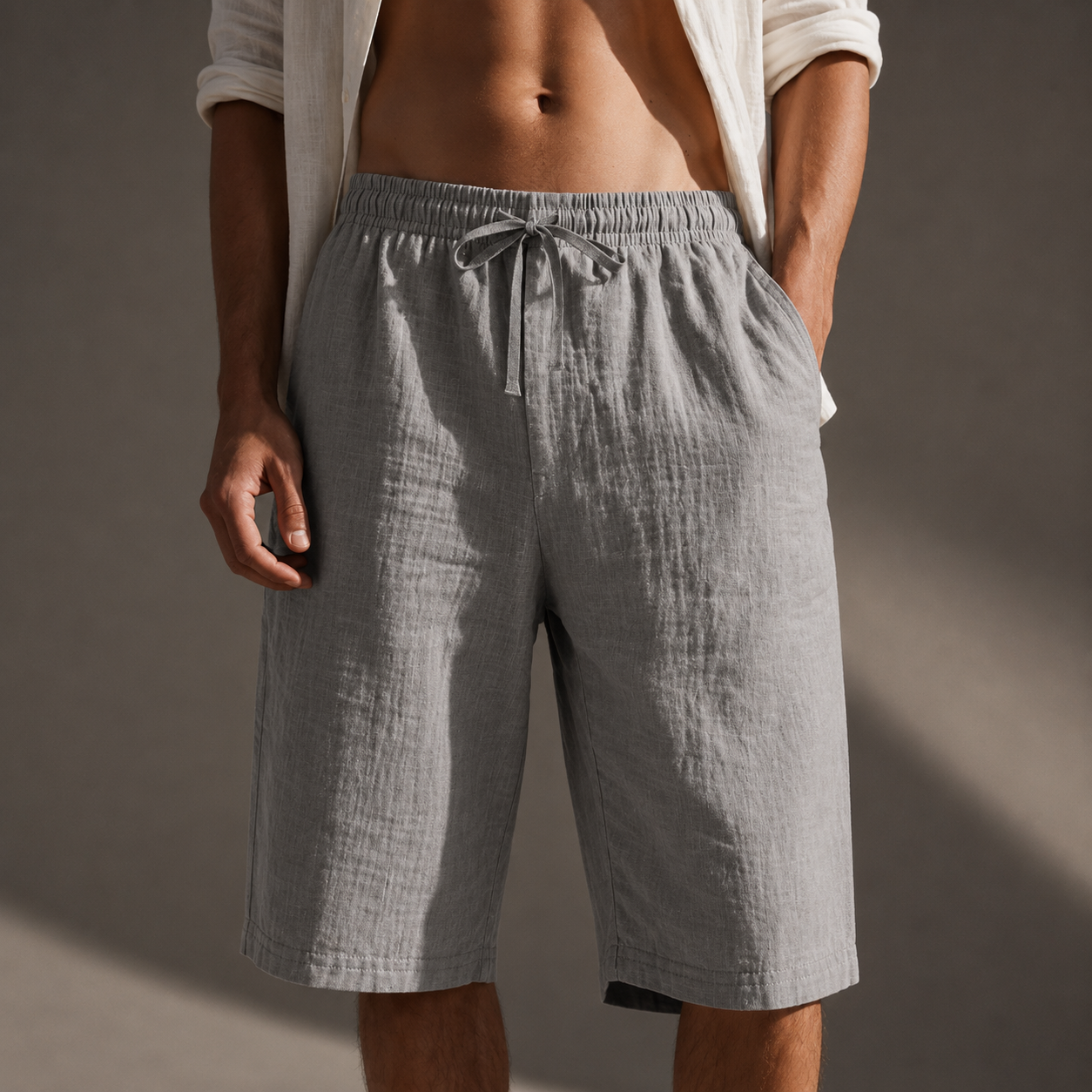 DRAWSTRING LINEN SHORTS FOR MEN