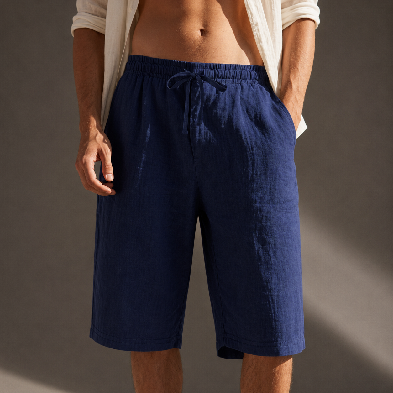 DRAWSTRING LINEN SHORTS FOR MEN