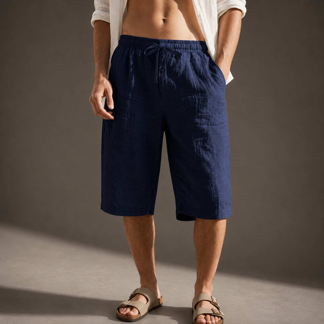 DRAWSTRING LINEN SHORTS FOR MEN