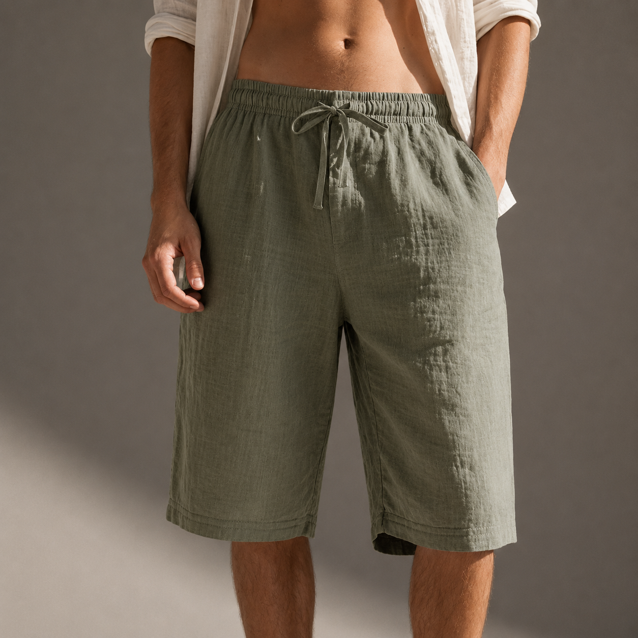 DRAWSTRING LINEN SHORTS FOR MEN