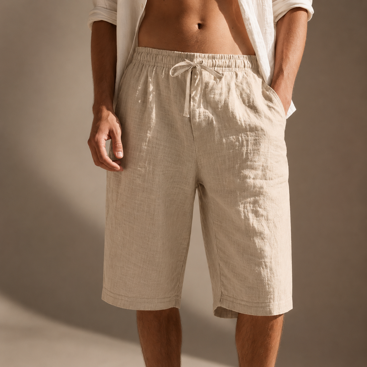 DRAWSTRING LINEN SHORTS FOR MEN