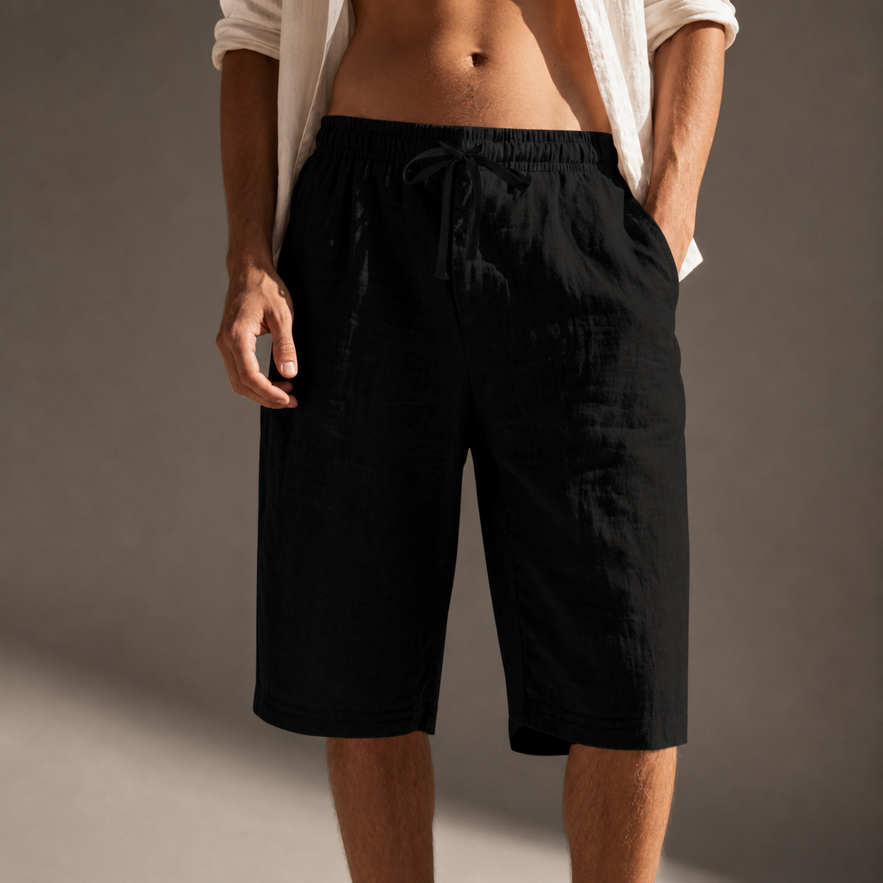DRAWSTRING LINEN SHORTS FOR MEN