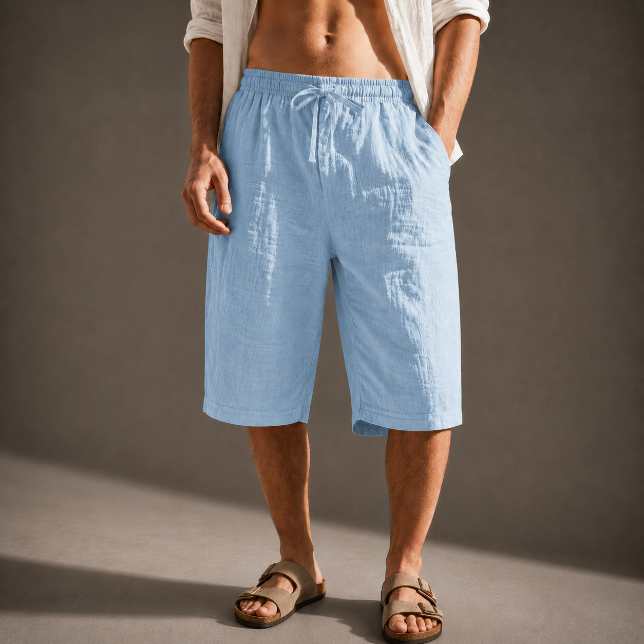 DRAWSTRING LINEN SHORTS FOR MEN