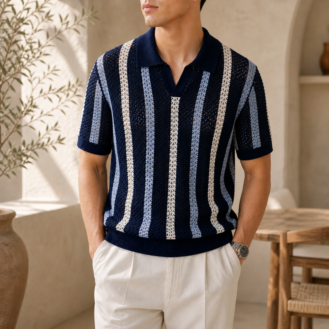 COLLARED KNIT POLO FOR MEN