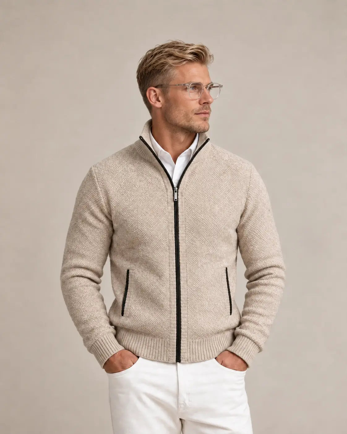 KNIT ZIP COLLAR SWEATER FOR MEN