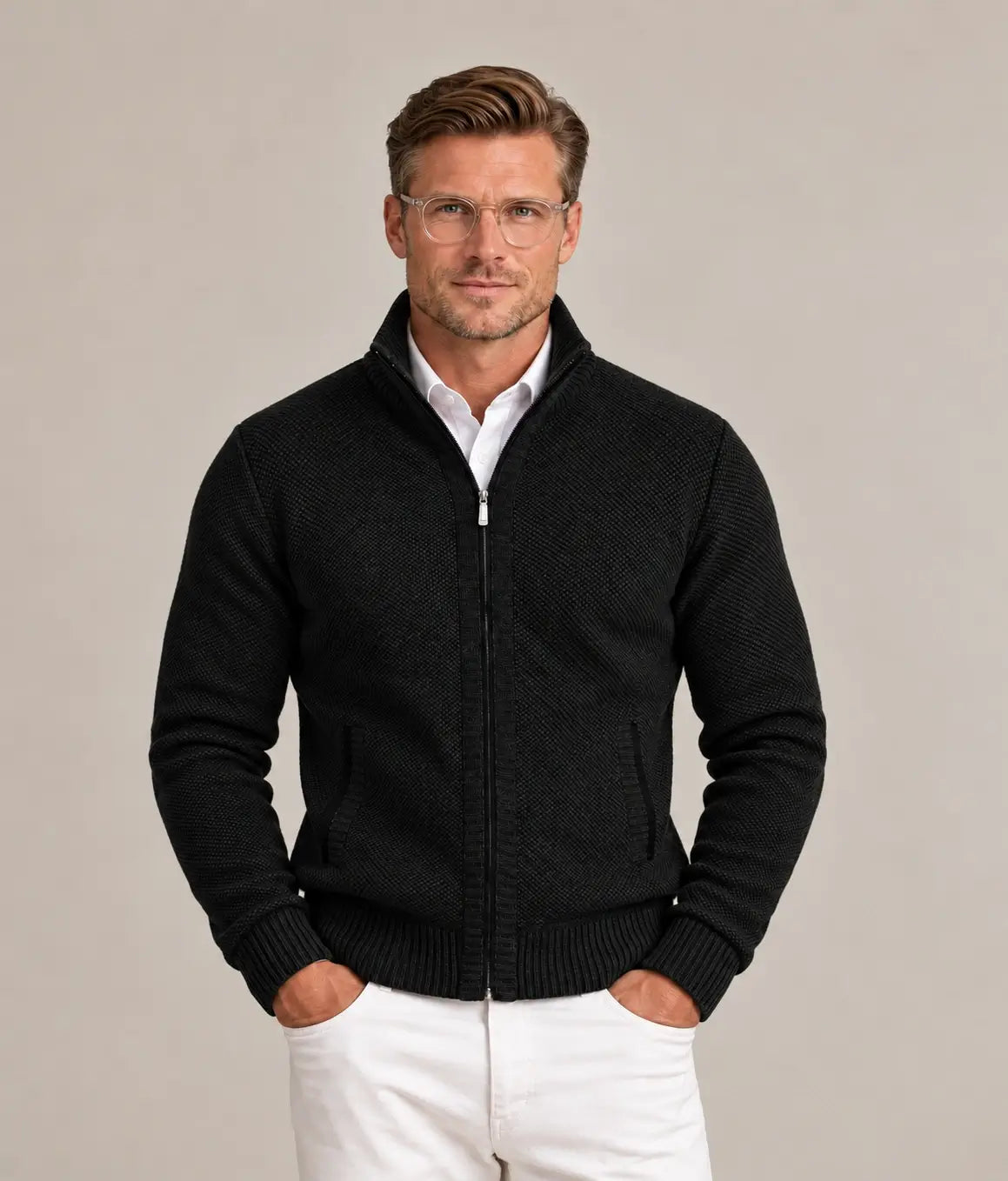 KNIT ZIP COLLAR SWEATER FOR MEN