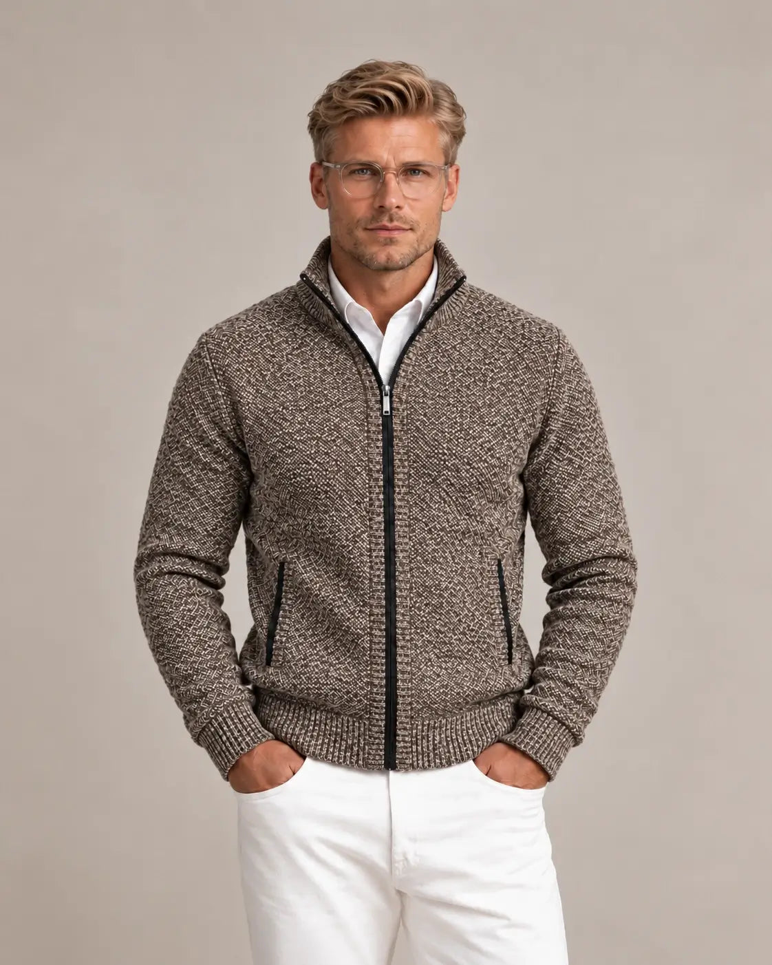 KNIT ZIP COLLAR SWEATER FOR MEN