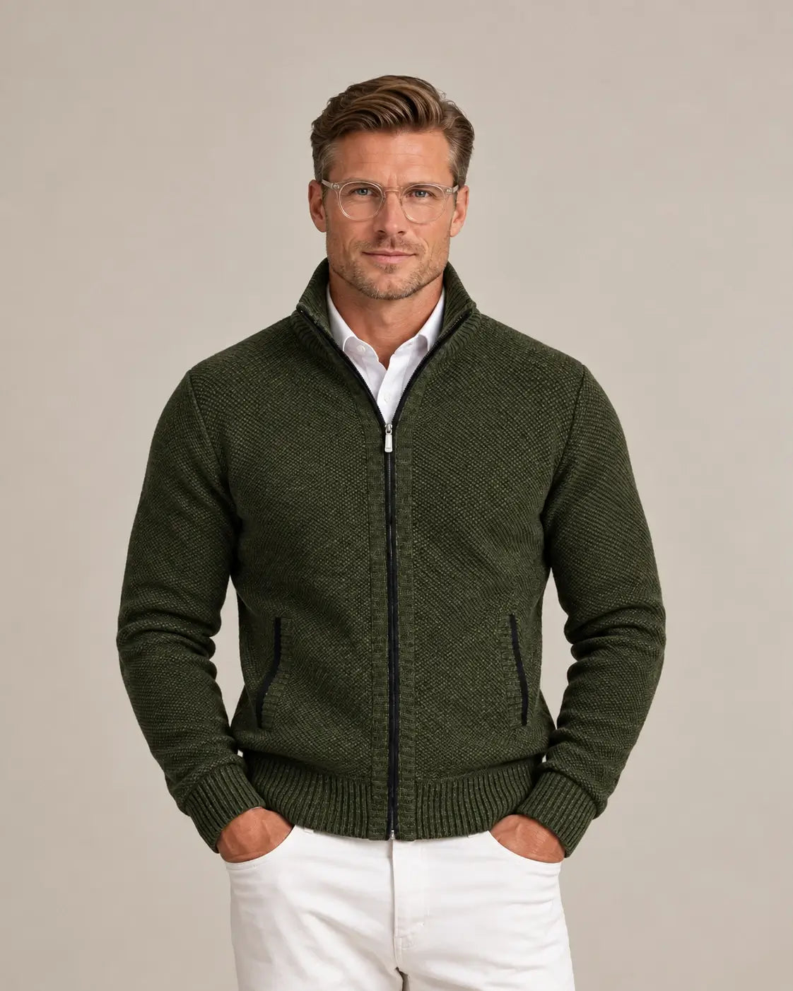 KNIT ZIP COLLAR SWEATER FOR MEN