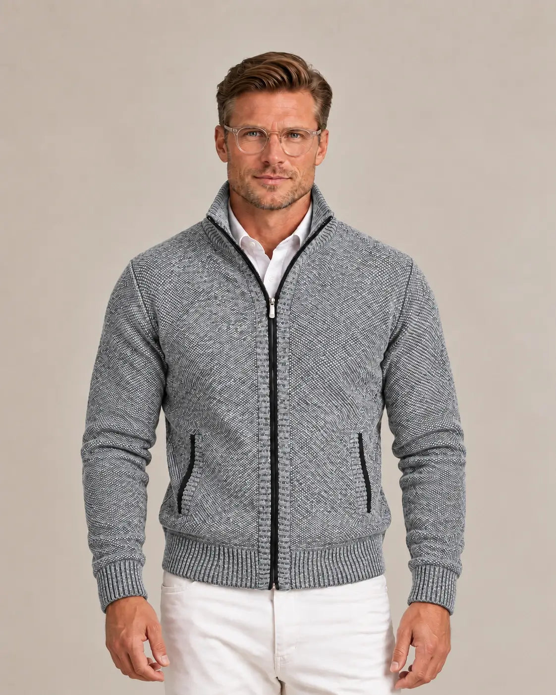 KNIT ZIP COLLAR SWEATER FOR MEN