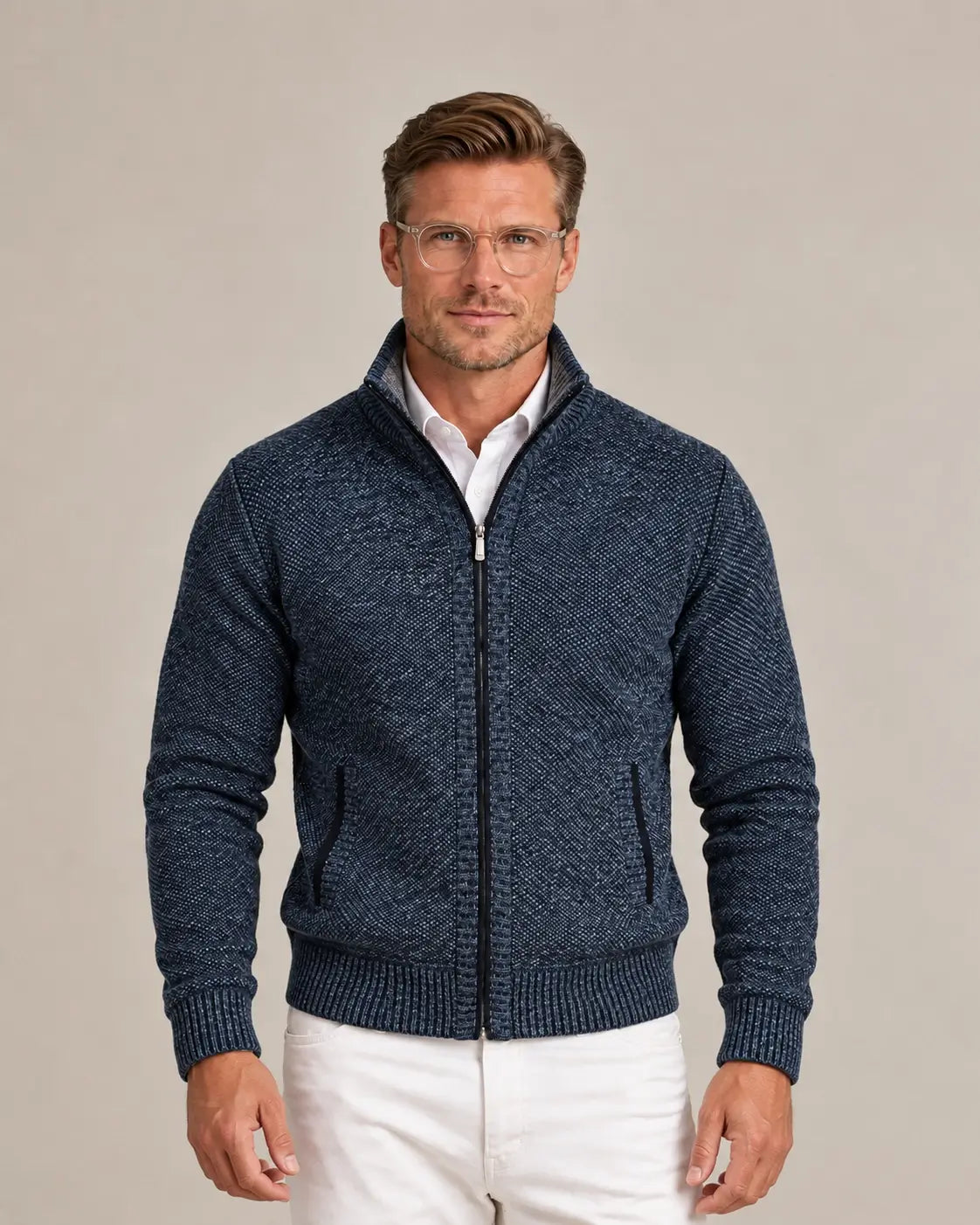 KNIT ZIP COLLAR SWEATER FOR MEN