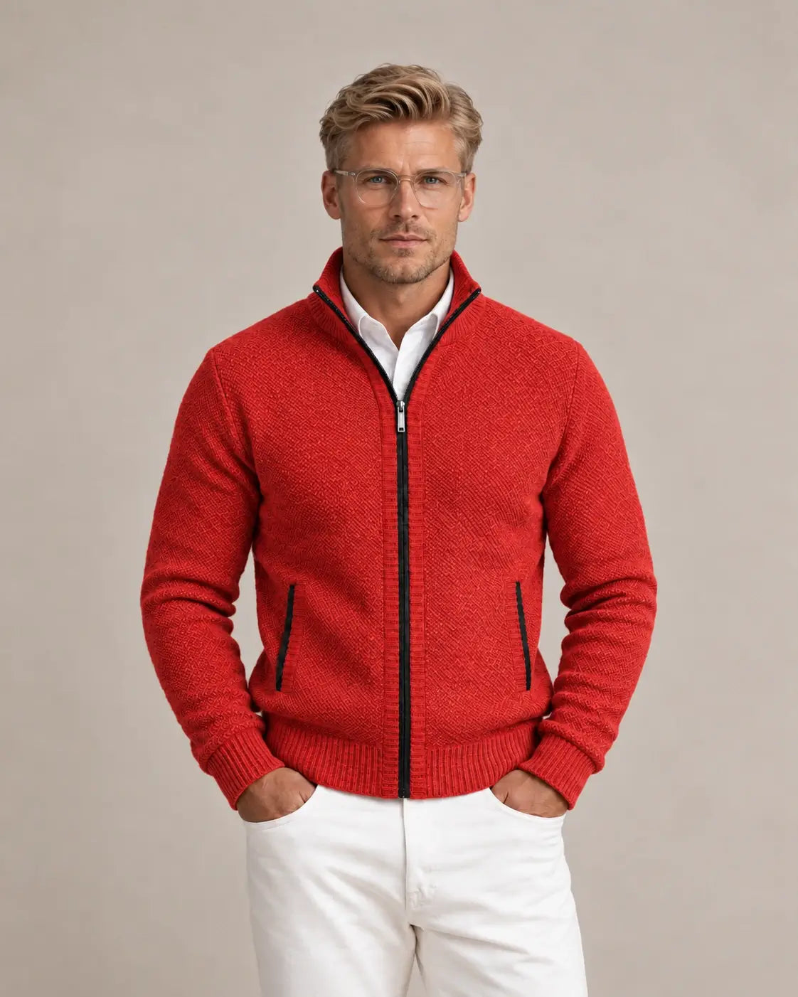 KNIT ZIP COLLAR SWEATER FOR MEN
