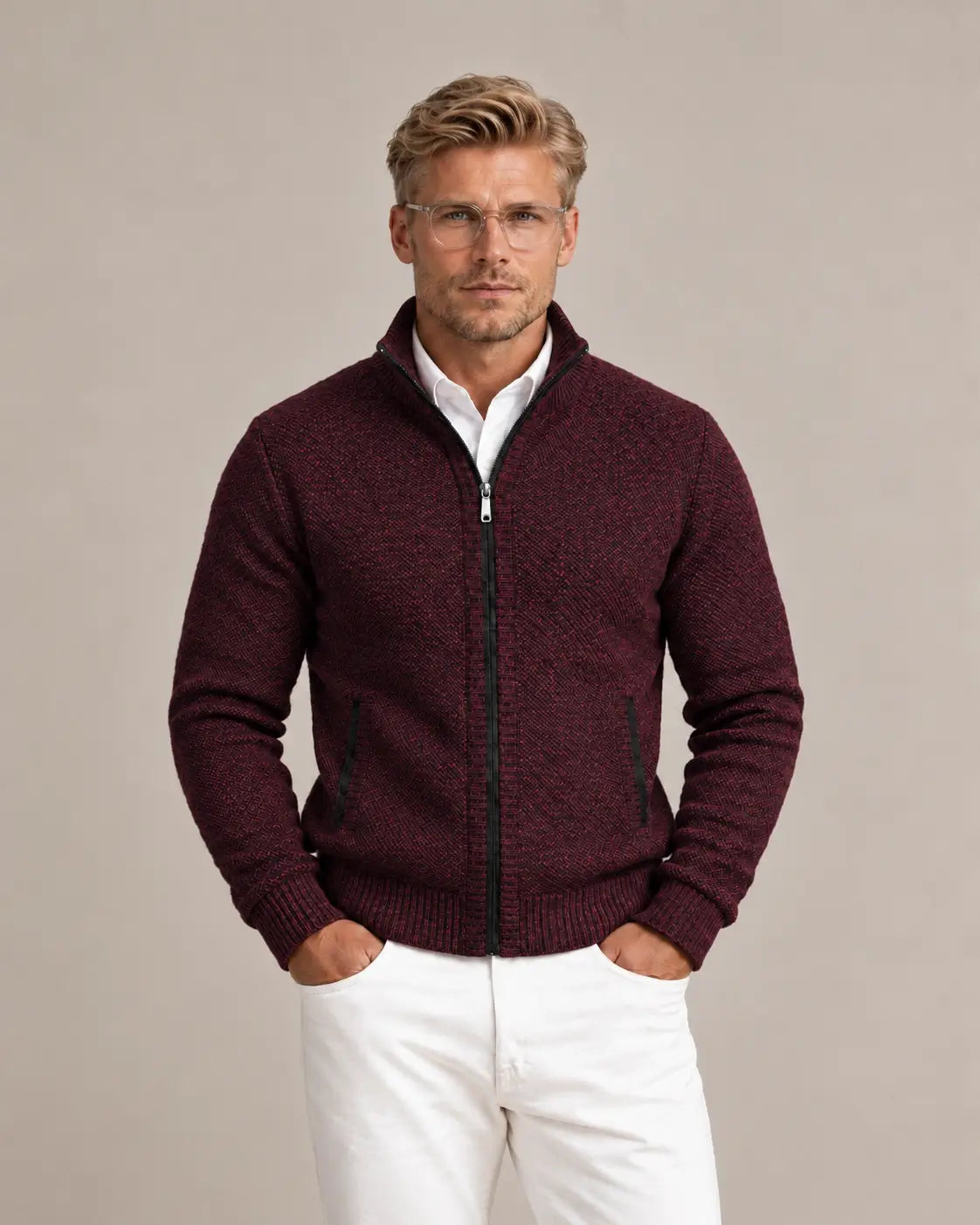 KNIT ZIP COLLAR SWEATER FOR MEN