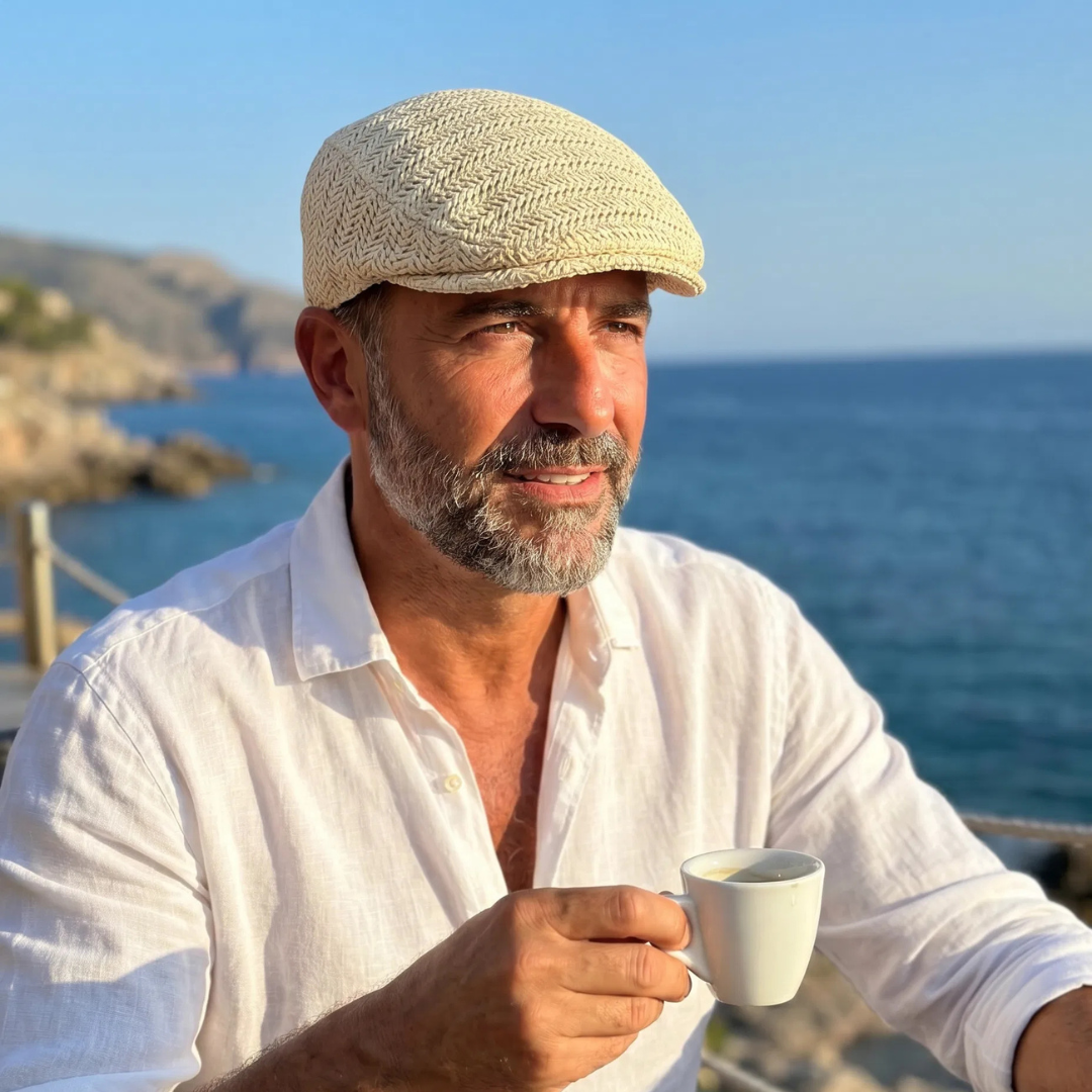 WOVEN STRAW FLAT CAP FOR MEN