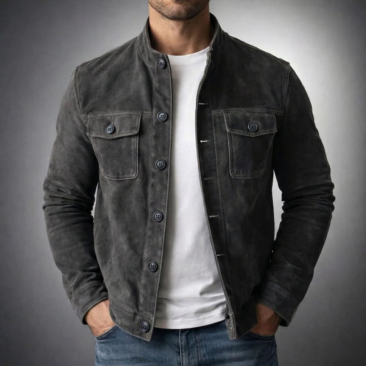 BUTTON FRONT HIGH COLLAR JACKET FOR MEN