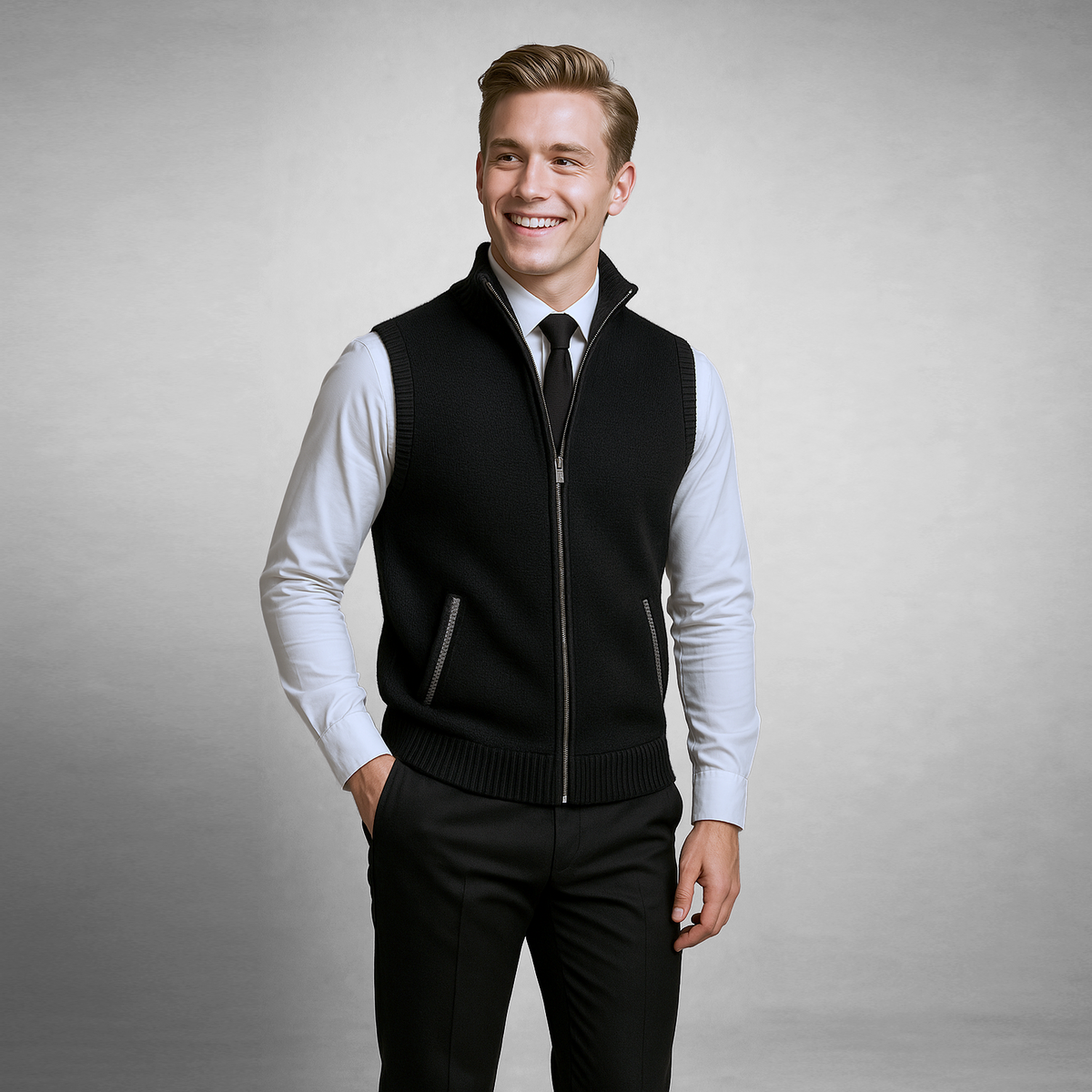 FULL ZIP HIGH NECK VEST FOR MEN