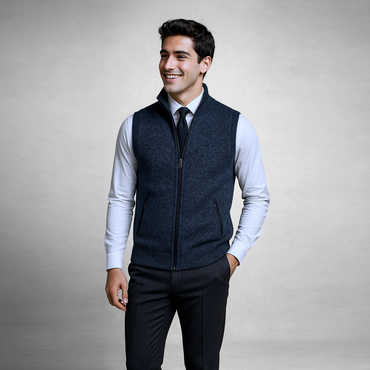 FULL ZIP HIGH NECK VEST FOR MEN