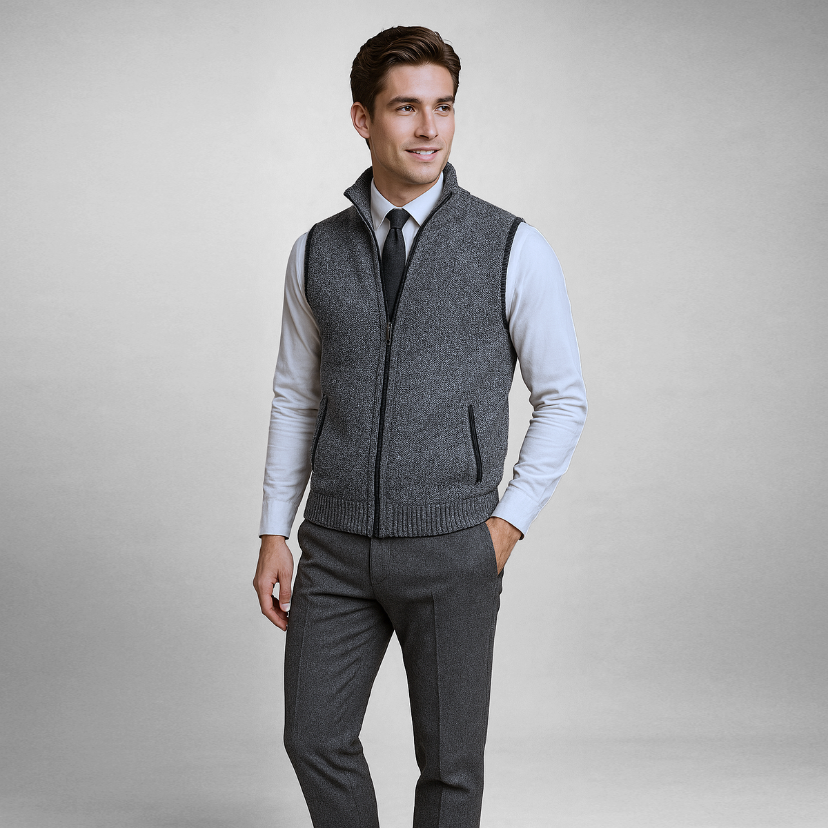 FULL ZIP HIGH NECK VEST FOR MEN